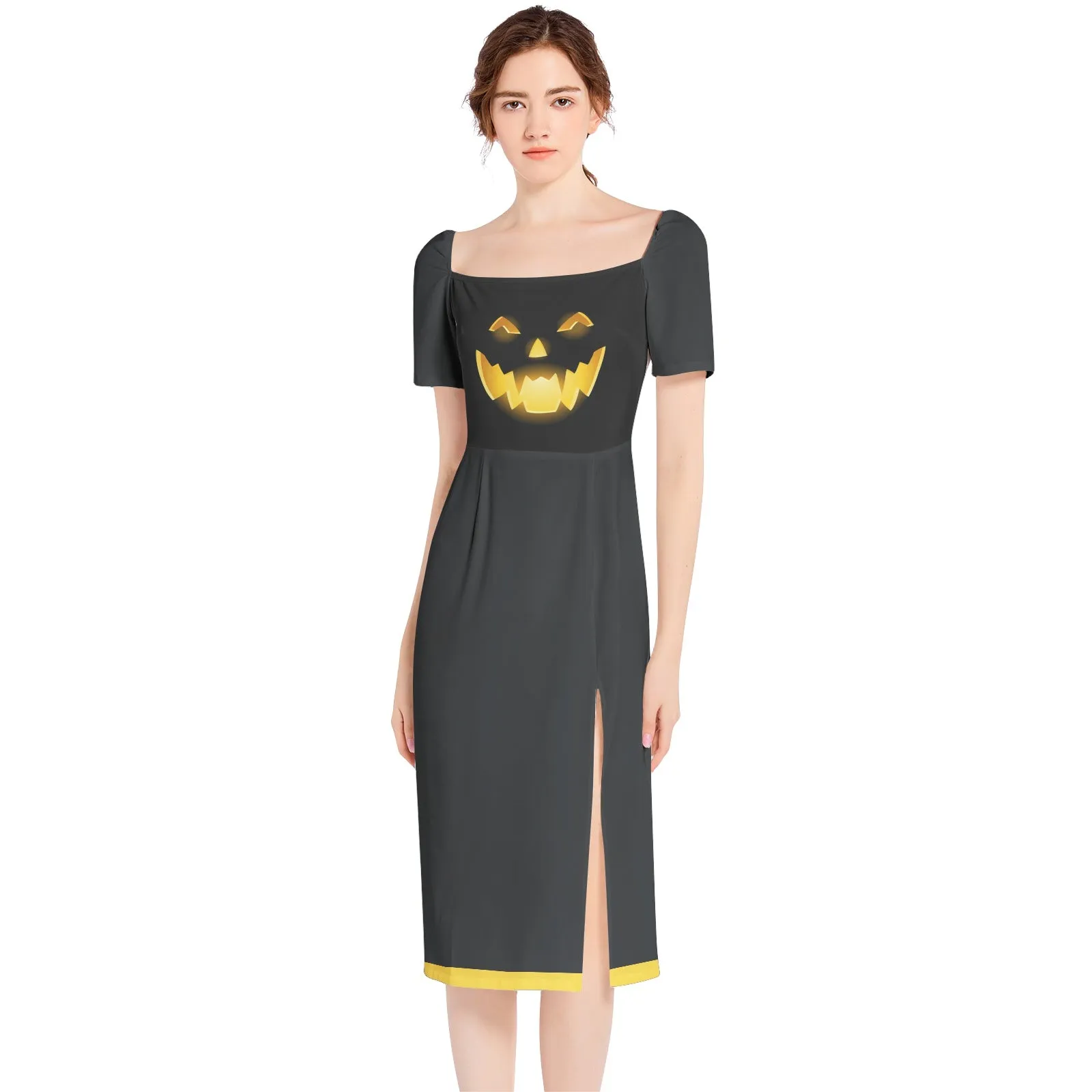 Jack O Lantern Split Thigh Midi Bodycon Dress