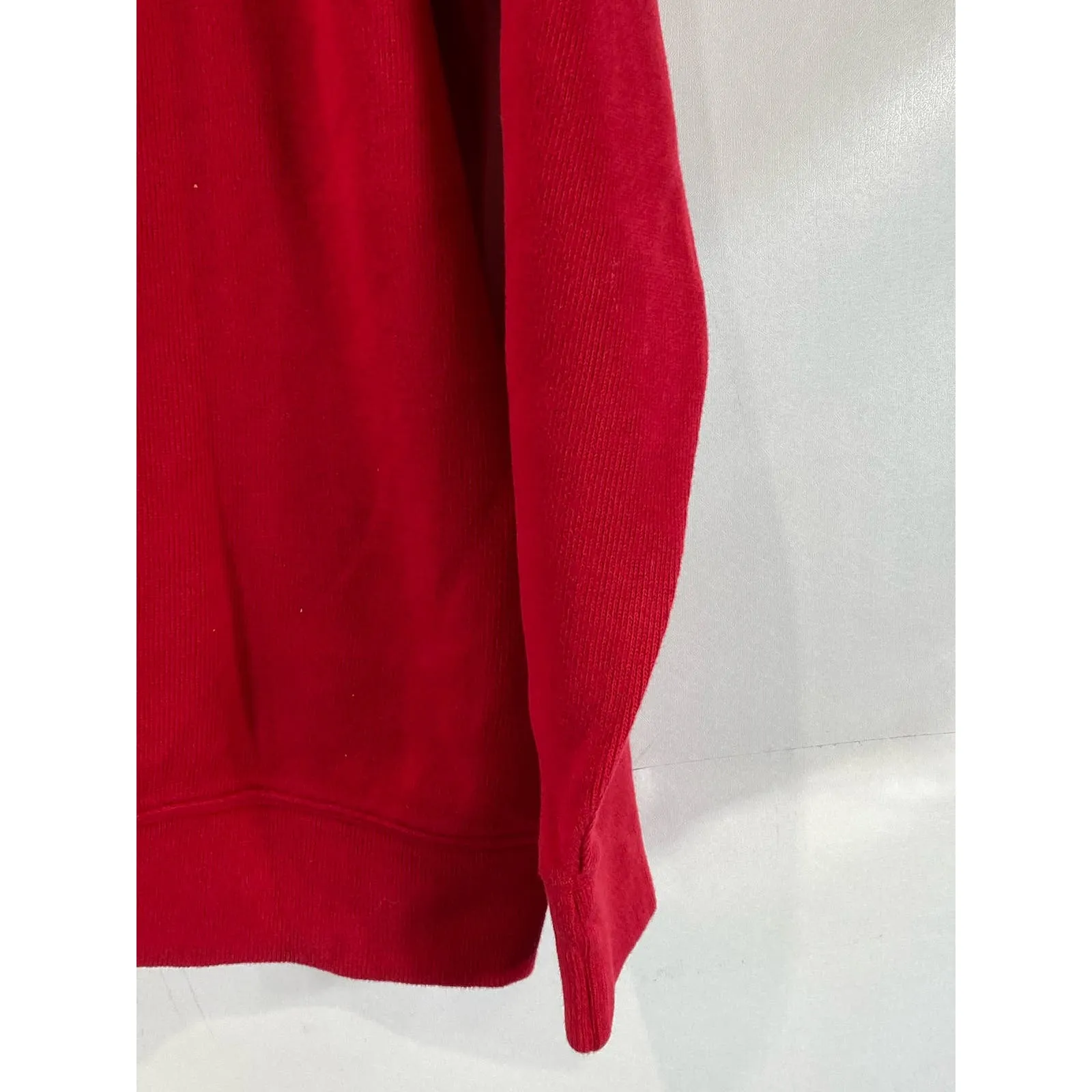 LANDS' END Men's Red Quarter-Zip Plaid Stand Collar Pullover Ribbed Sweater SZXL