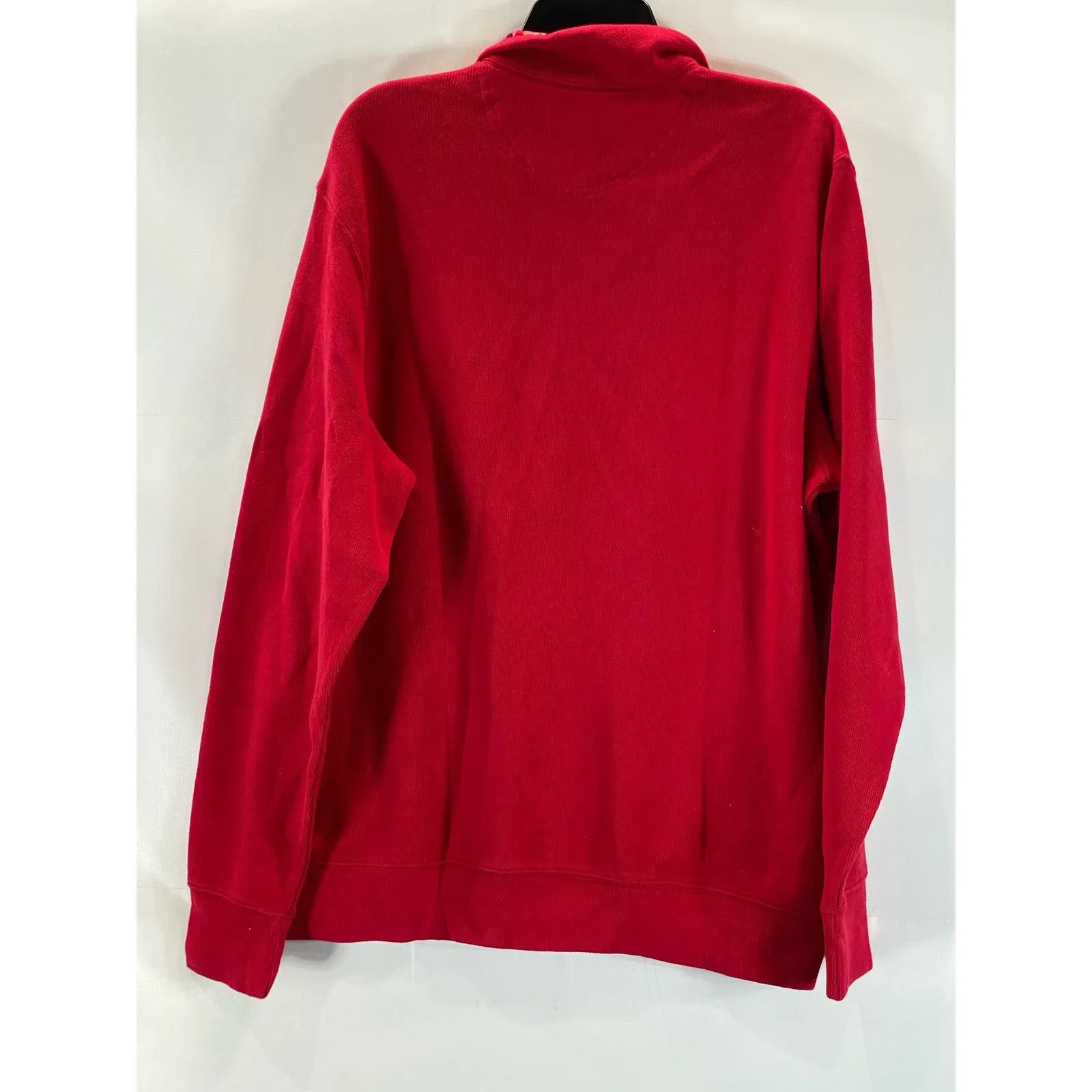 LANDS' END Men's Red Quarter-Zip Plaid Stand Collar Pullover Ribbed Sweater SZXL