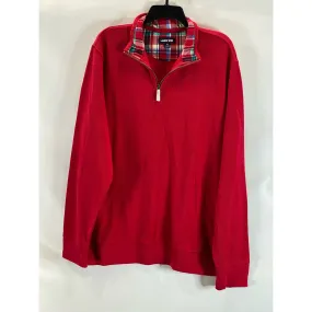 LANDS' END Men's Red Quarter-Zip Plaid Stand Collar Pullover Ribbed Sweater SZXL
