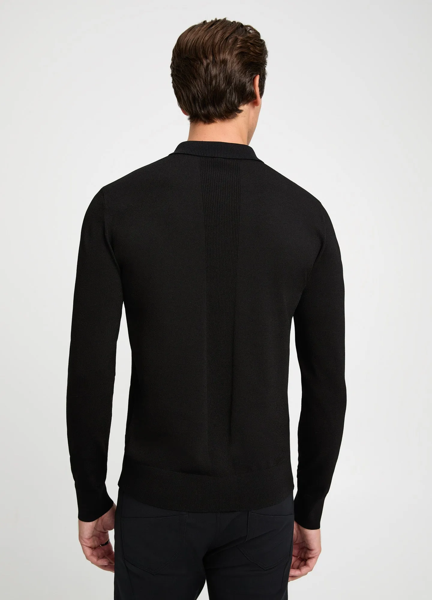 Long Sleeved Tech Knit Polo Black