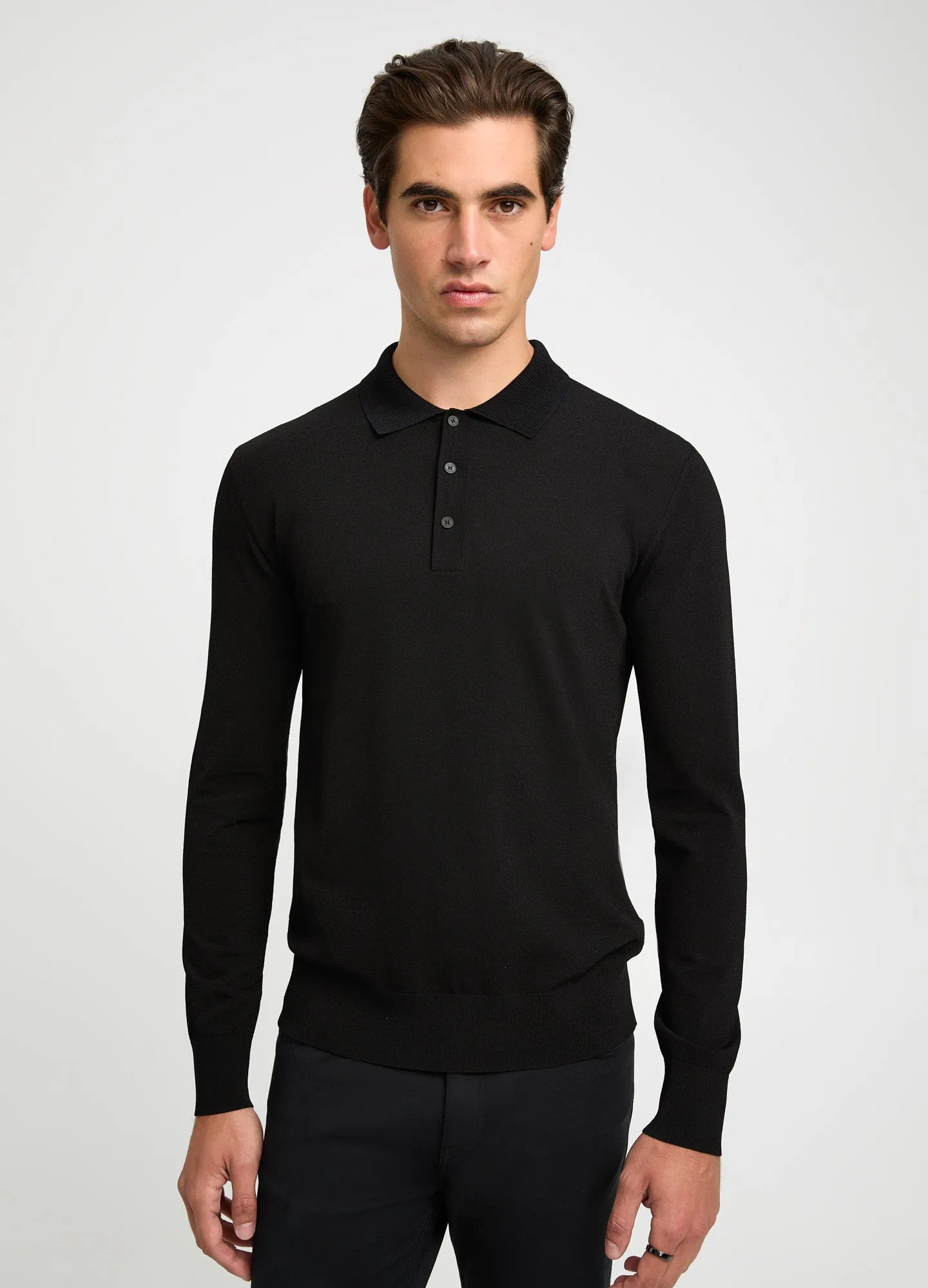Long Sleeved Tech Knit Polo Black