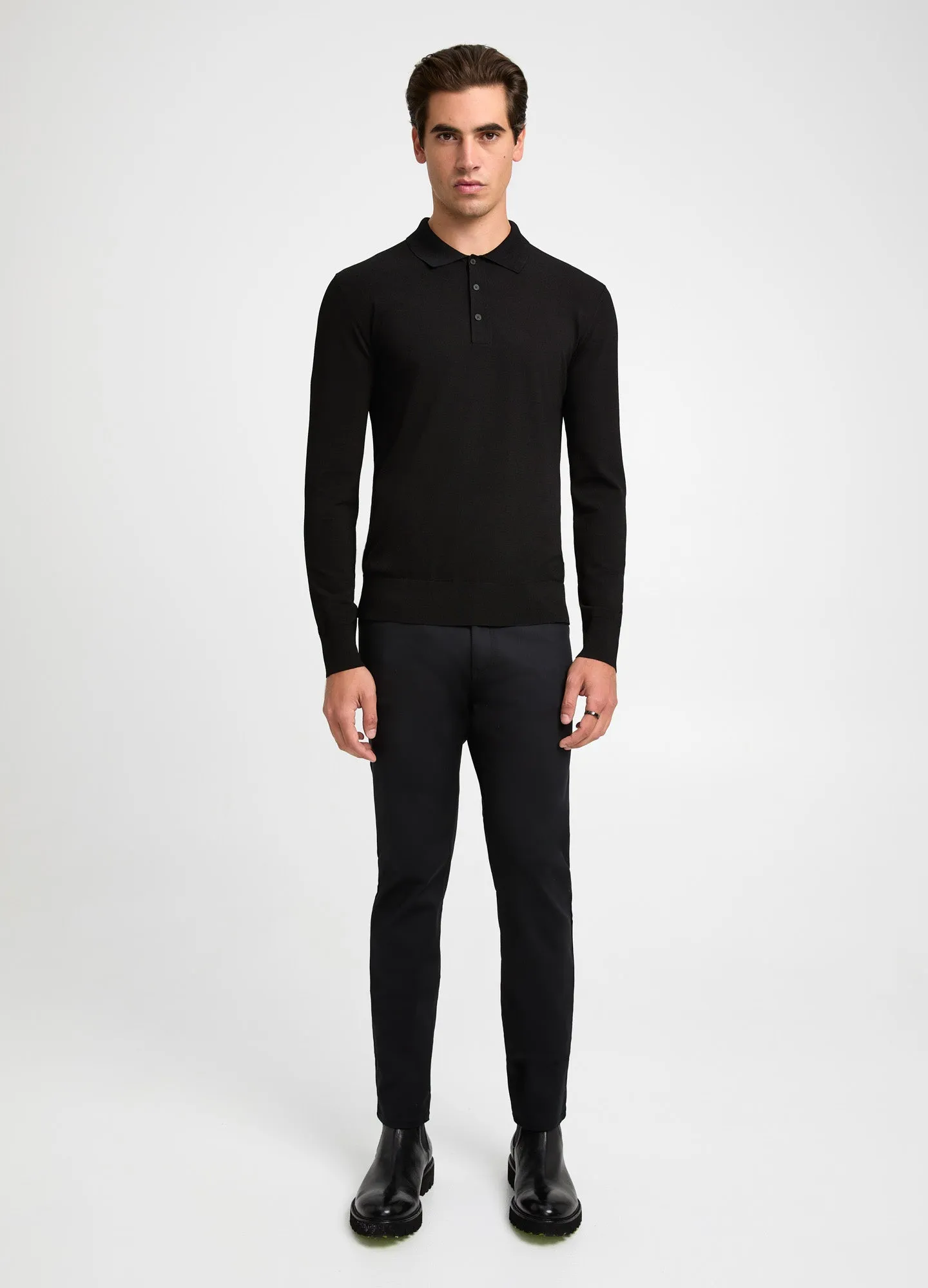 Long Sleeved Tech Knit Polo Black