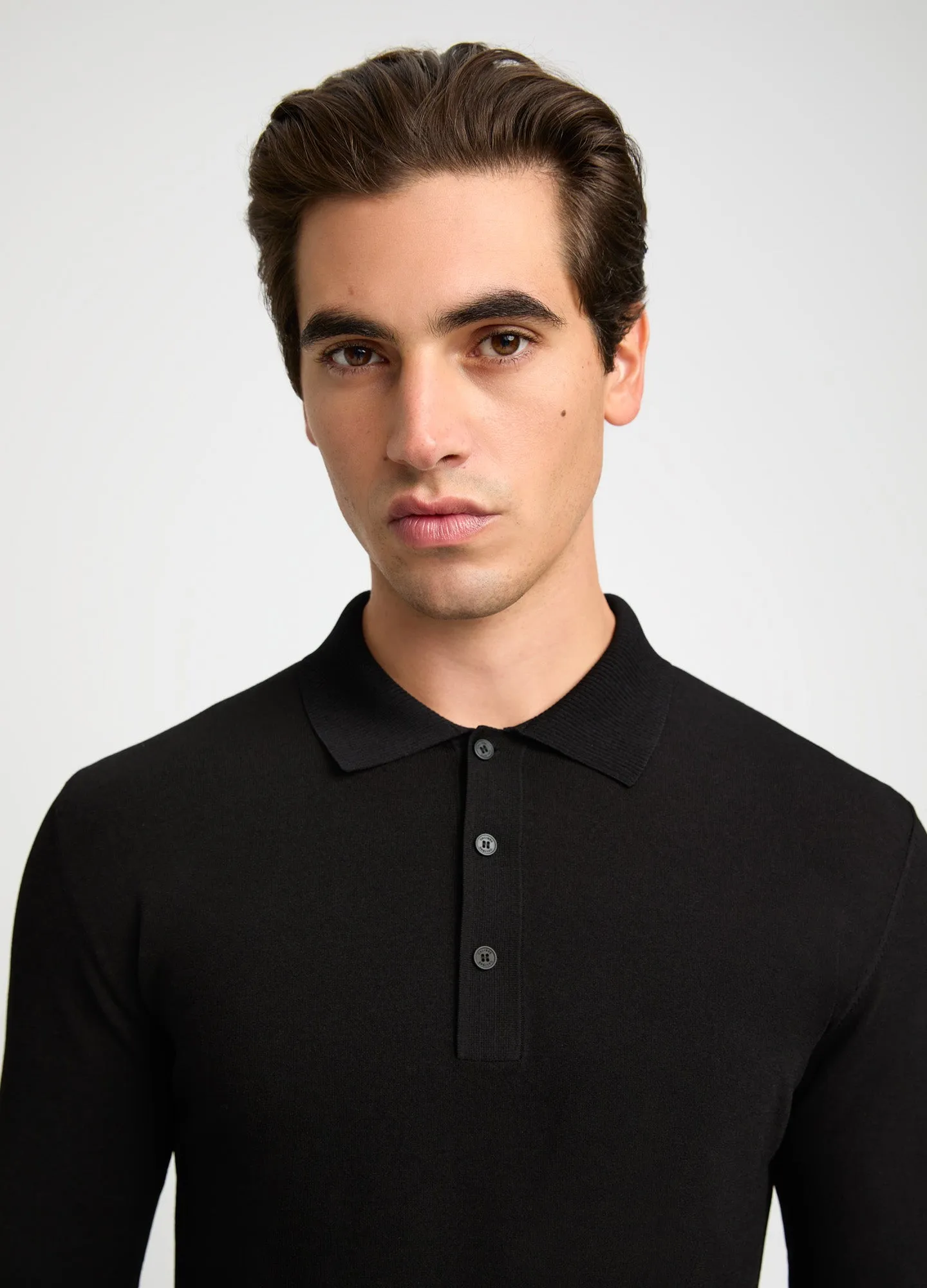 Long Sleeved Tech Knit Polo Black