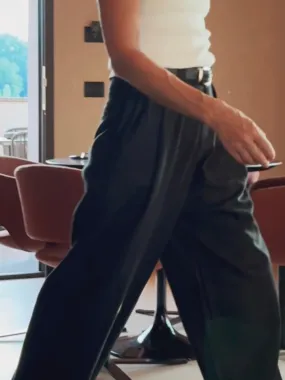 LOOSE CHINO WITH BELT - BLACK