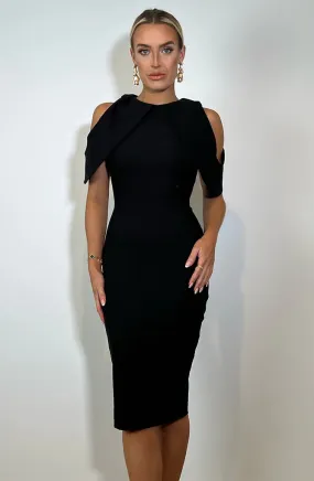 LULU COLD SHOULDER MIDI DRESS (BLACK)