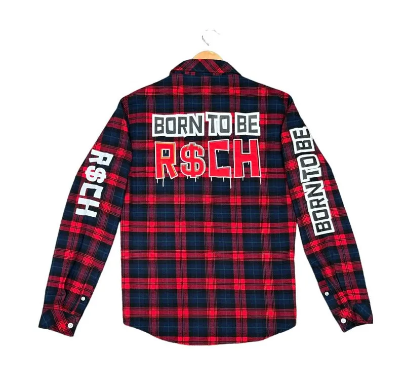 Men's Red Windowpane  Casual Shirt Long Sleeves