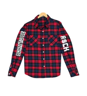 Men's Red Windowpane  Casual Shirt Long Sleeves