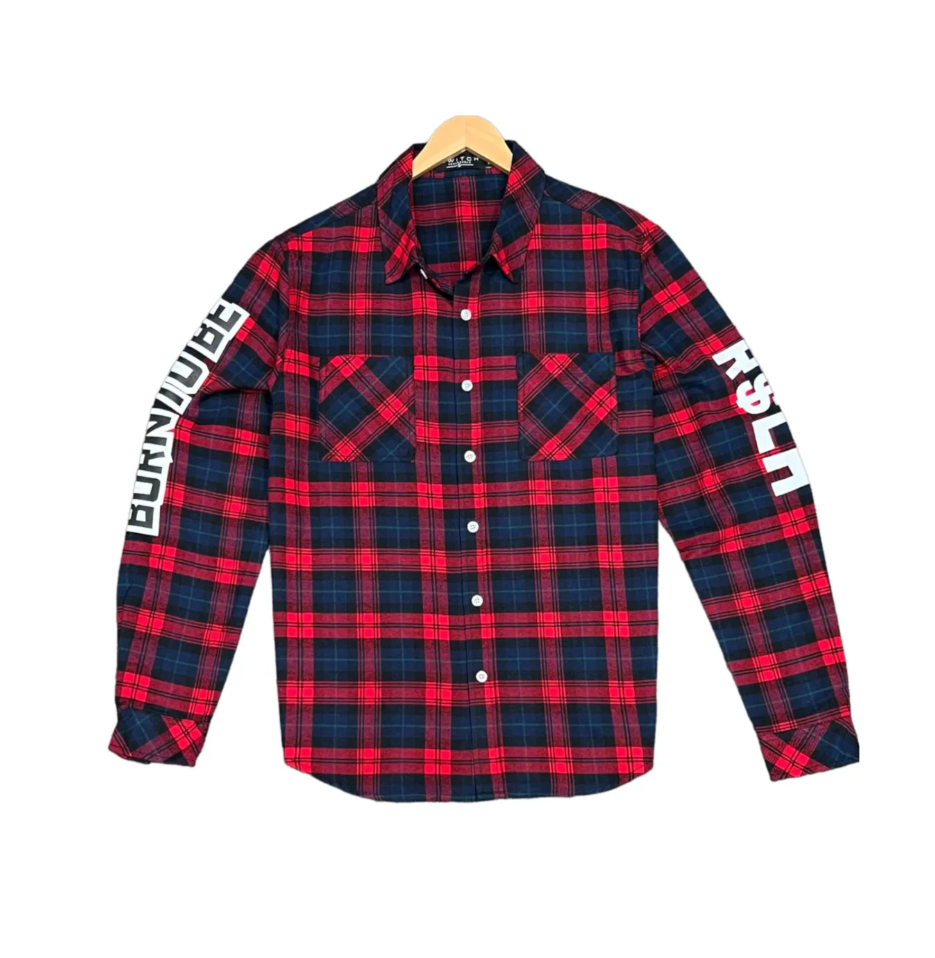 Men's Red Windowpane  Casual Shirt Long Sleeves