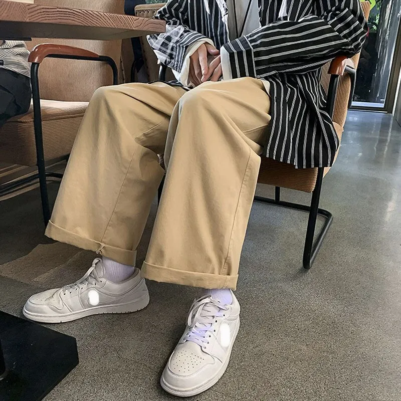 Men's Y2K Clothes Cotton Summer Baggy Cropped Cargo Pants Wide Leg Straight Trousers Clothing For Men Harajuku Streetwear