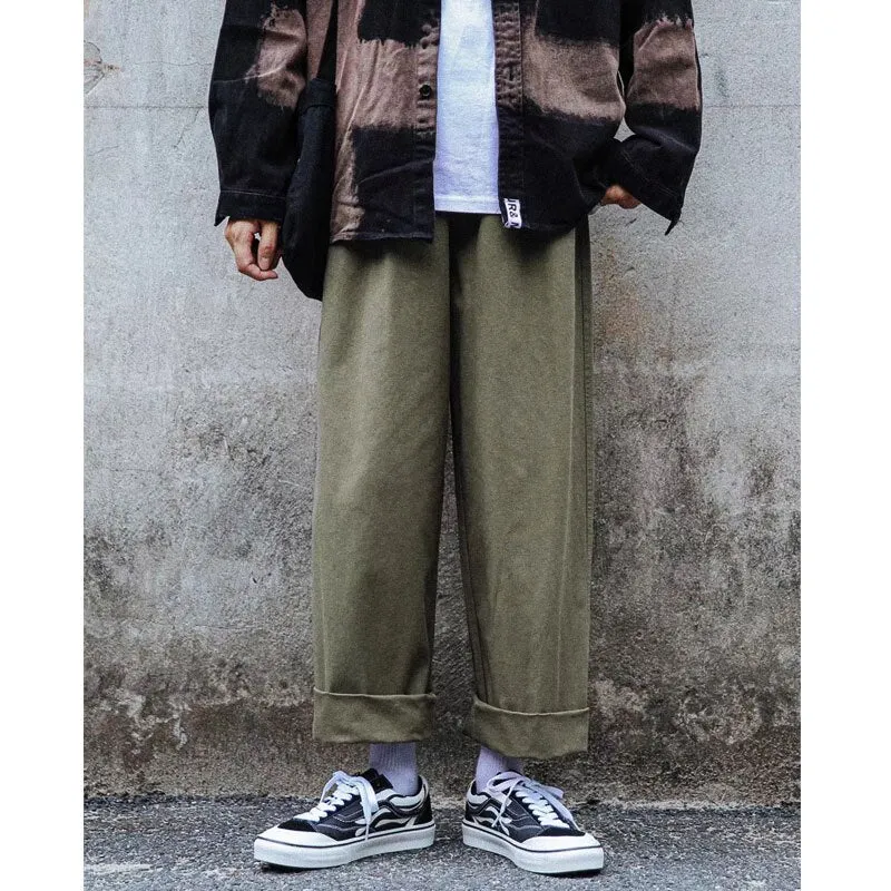 Men's Y2K Clothes Cotton Summer Baggy Cropped Cargo Pants Wide Leg Straight Trousers Clothing For Men Harajuku Streetwear