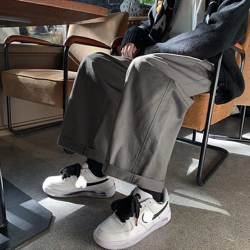 Men's Y2K Clothes Cotton Summer Baggy Cropped Cargo Pants Wide Leg Straight Trousers Clothing For Men Harajuku Streetwear