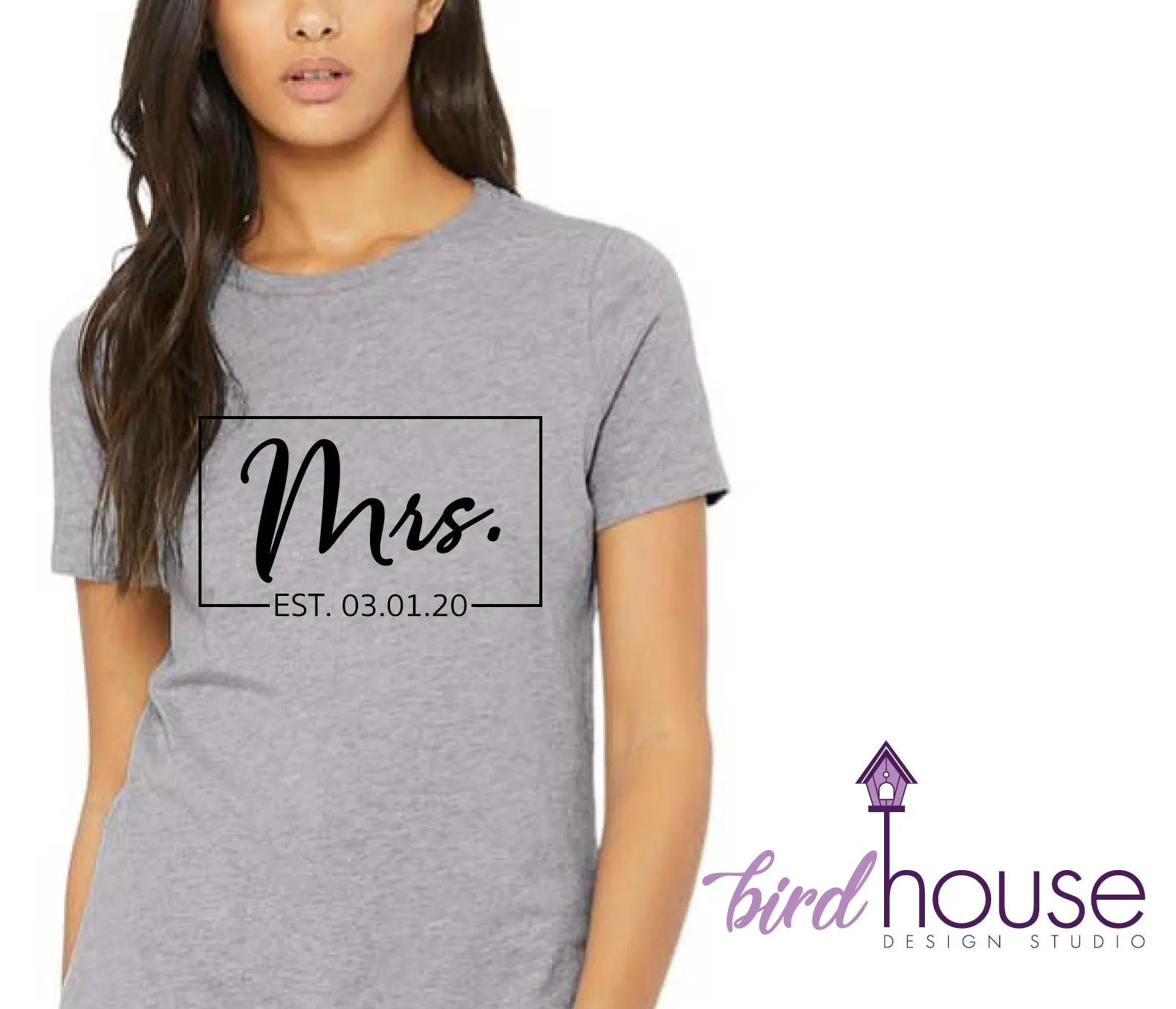 Mrs. Established Date, Script Letters, Personalized, Any Color or Style Cute Wedding Shirt
