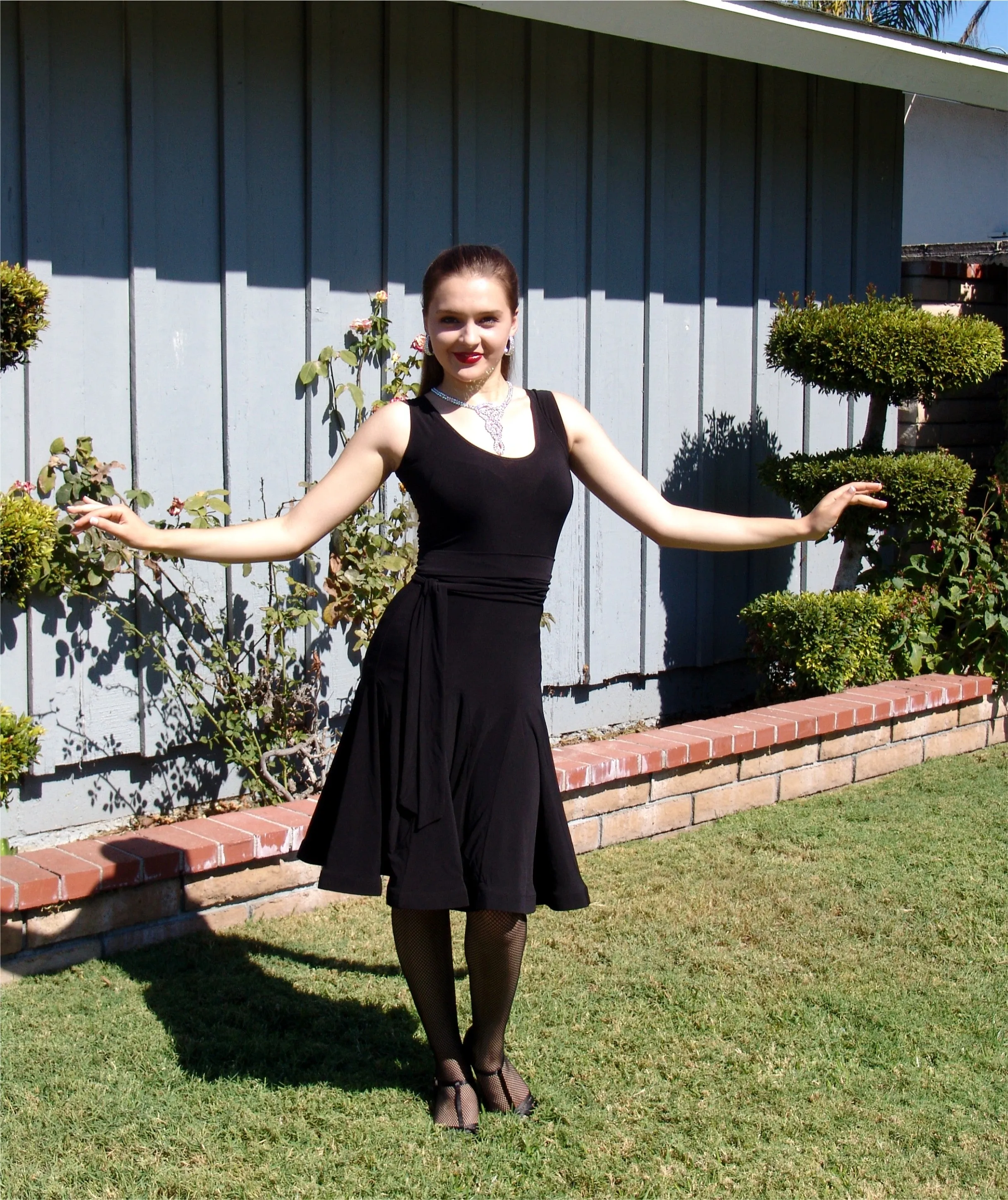 NUG 00694 Black Jersey Panel Latin Dress