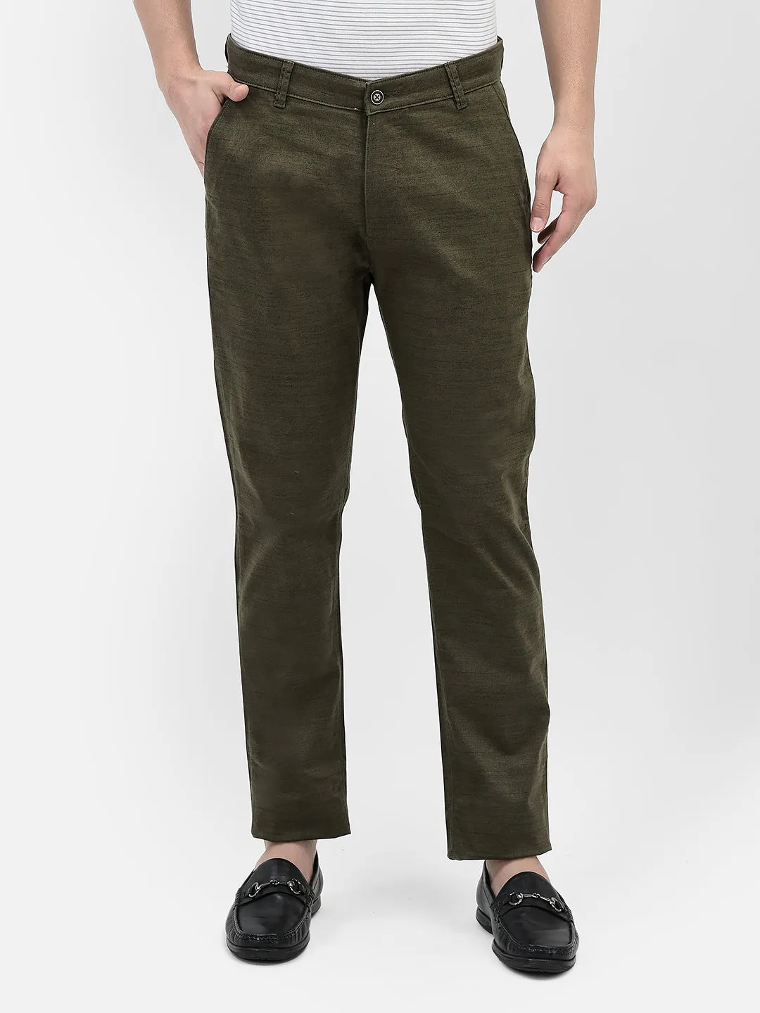 Olive Printed Chinos Trousers
