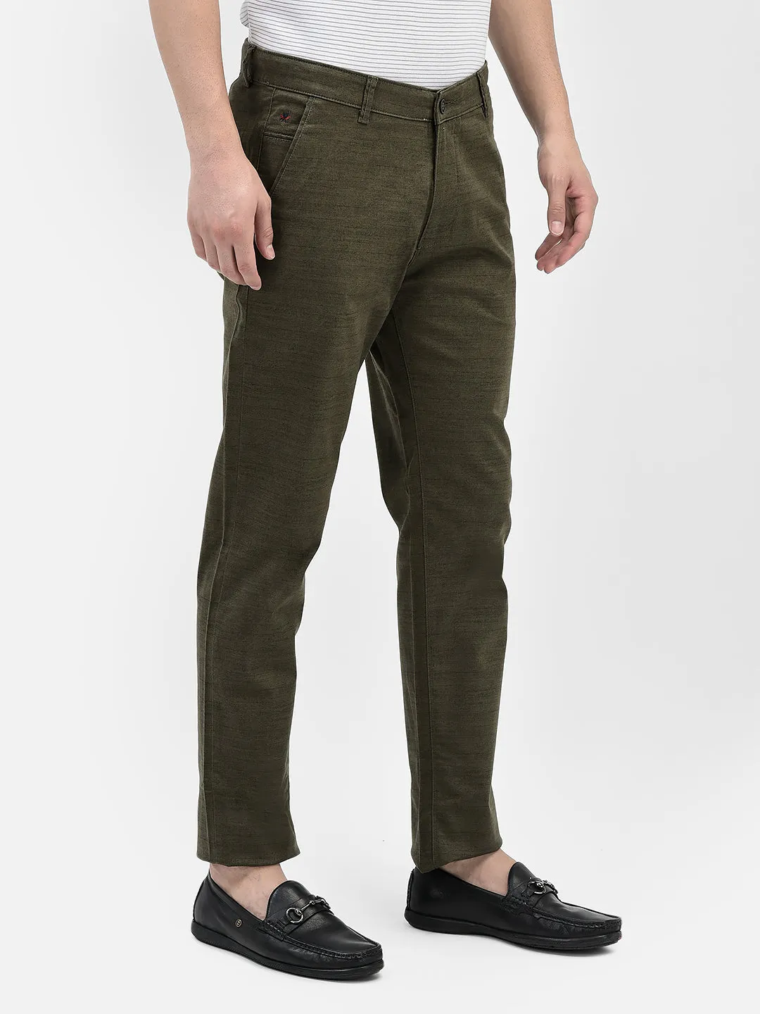 Olive Printed Chinos Trousers