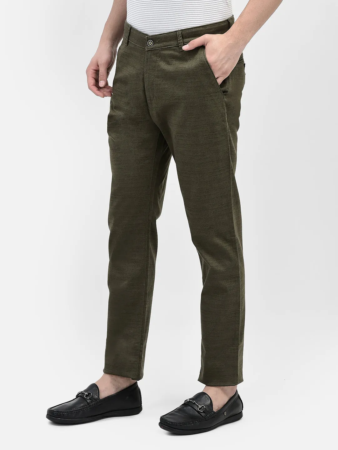 Olive Printed Chinos Trousers