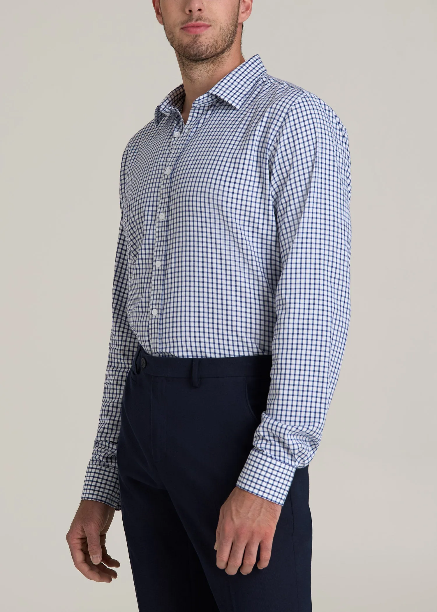 Oskar Button-Up Dress Shirt for Tall Men in Bright Blue Grid