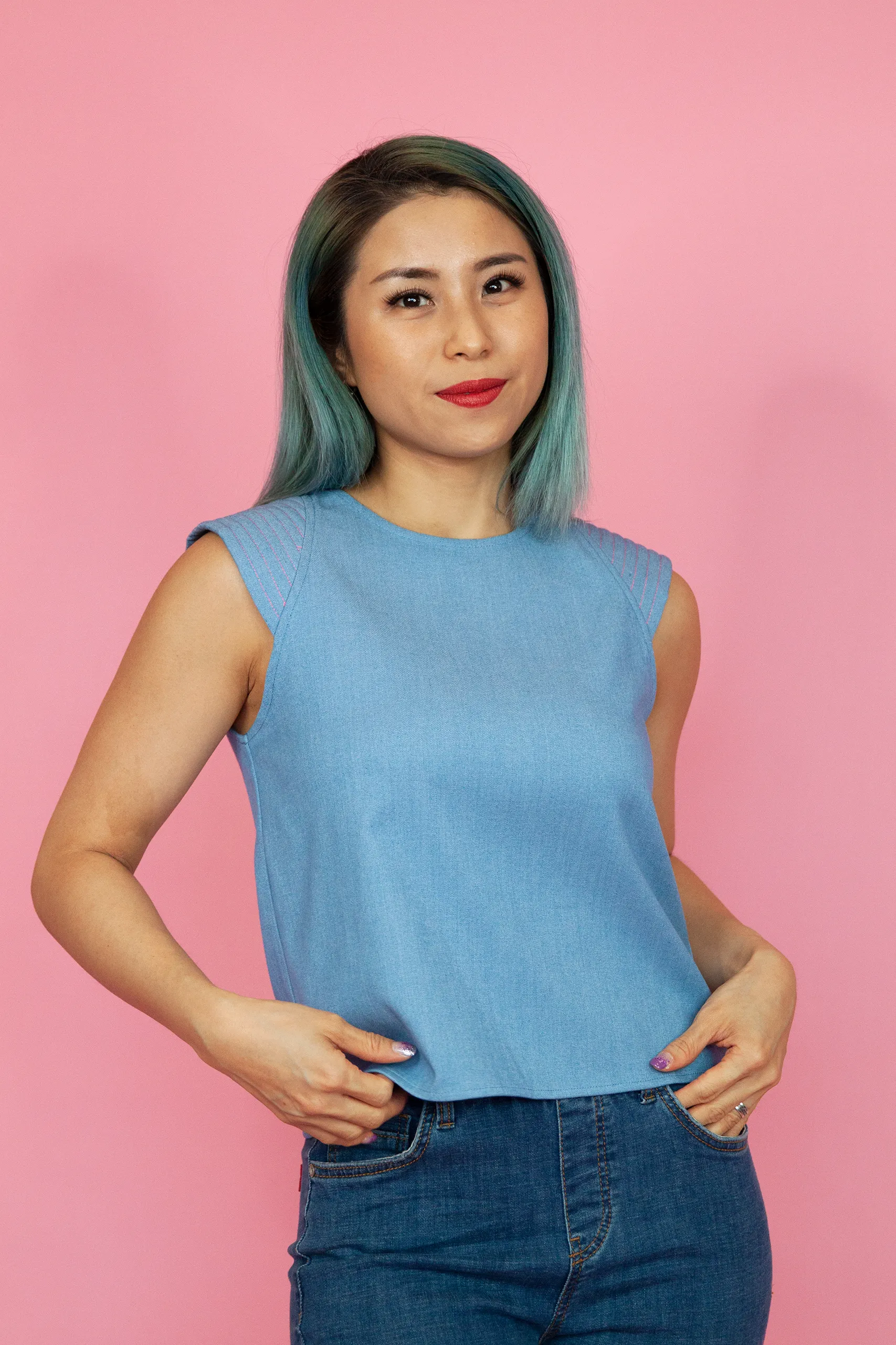 Pad Shoulder Denim Top