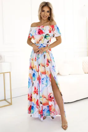 Painted Bloom Long Spanish Slit Dress
