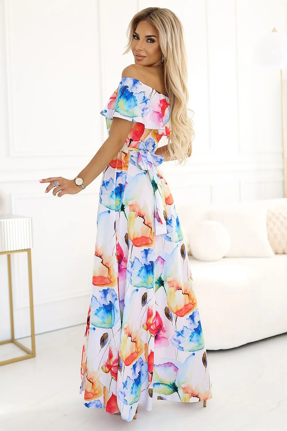 Painted Bloom Long Spanish Slit Dress