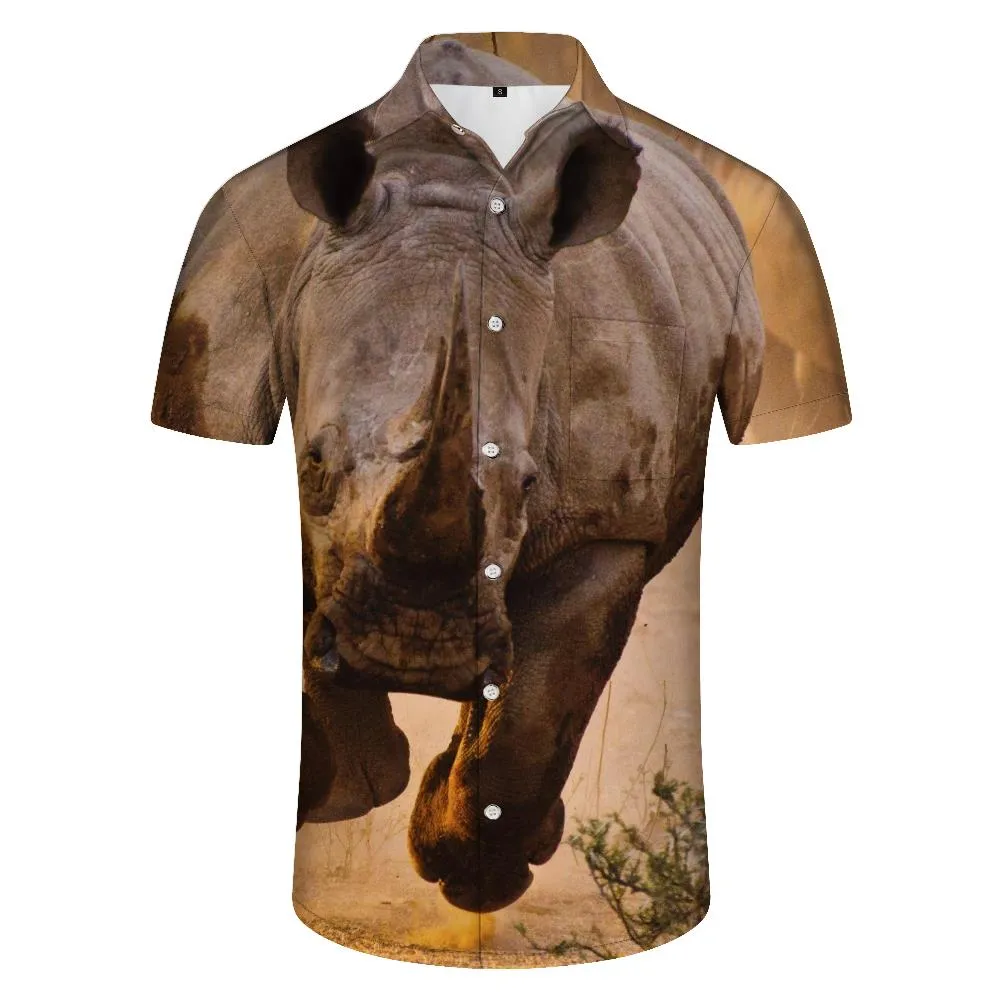 Perseverance Shell Raging Rhino Polyester Animal Hawaiian Short Sleeve Shirt Tropical Four Seasons Short Sleeve Shirt Men