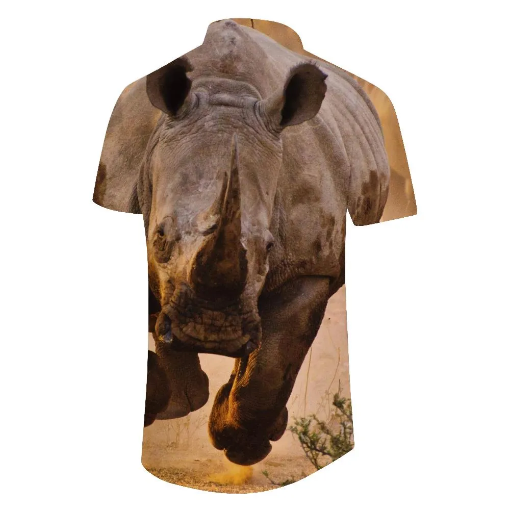 Perseverance Shell Raging Rhino Polyester Animal Hawaiian Short Sleeve Shirt Tropical Four Seasons Short Sleeve Shirt Men
