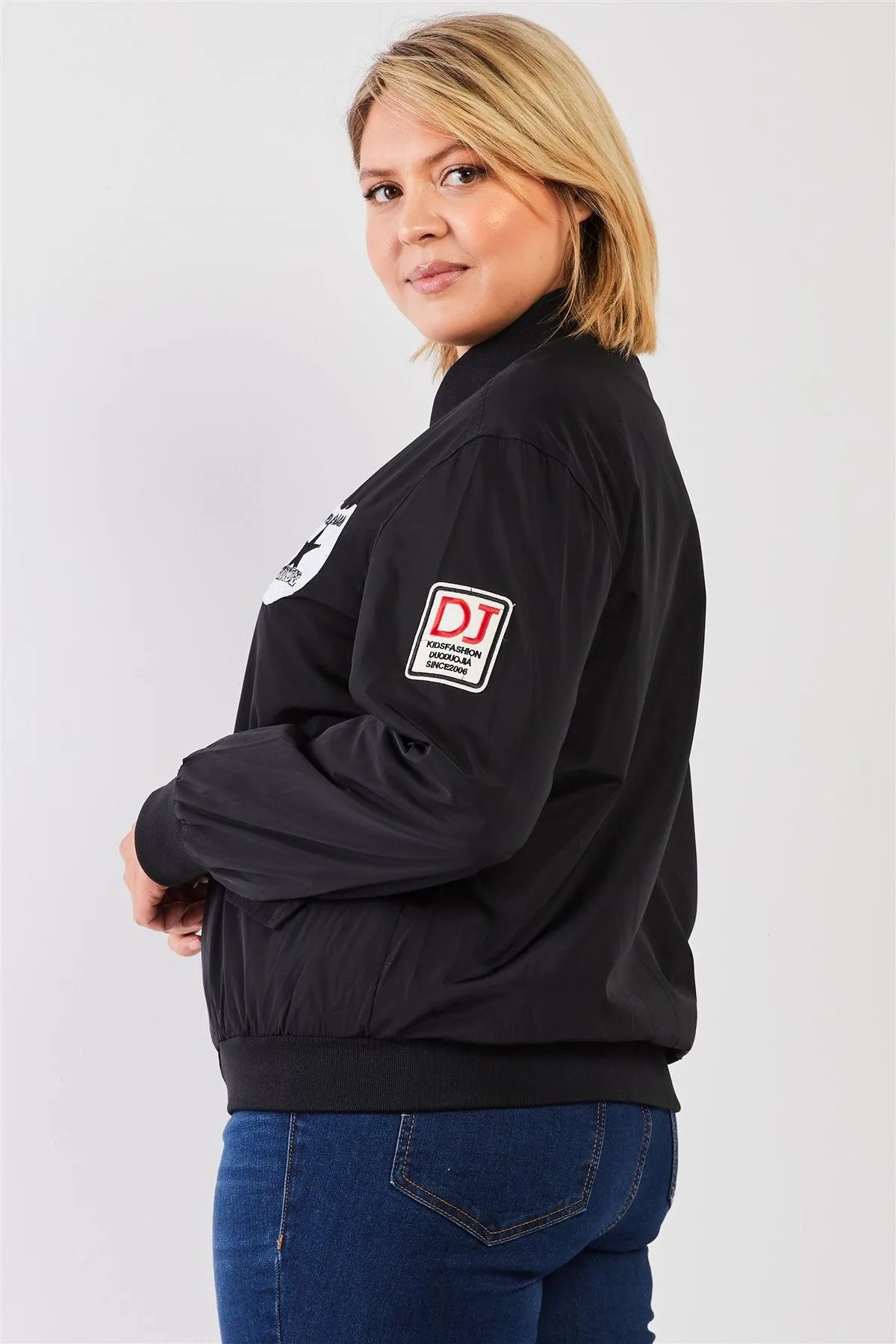 Plus Size Aviator Retro Patches Bomber Jacket