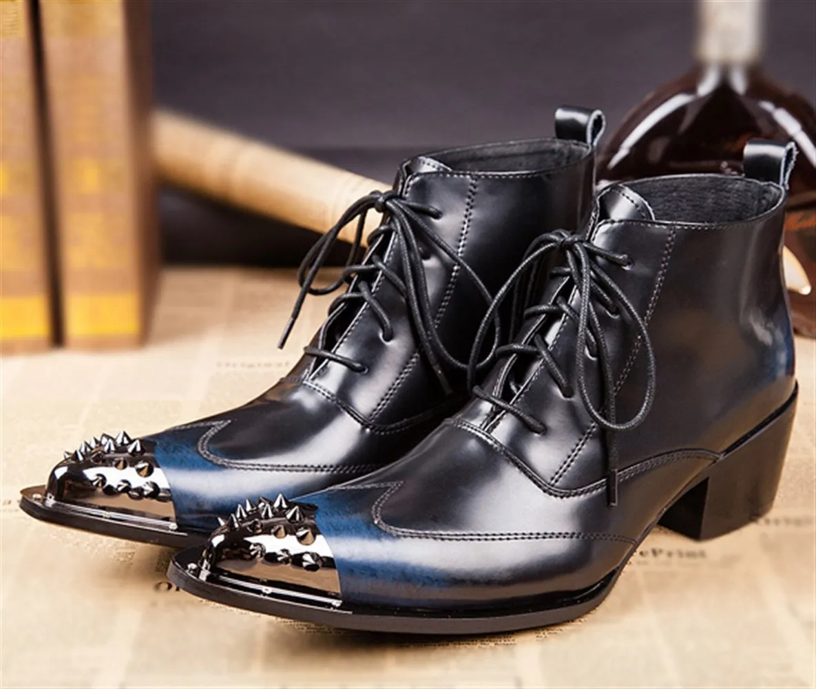 Pointed Lace up Wing Tip Mens Boots