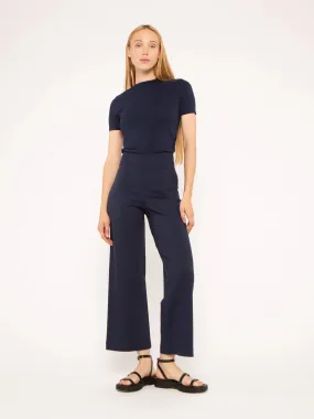 Ponte Knit Straight Leg Pant Cropped in Navy