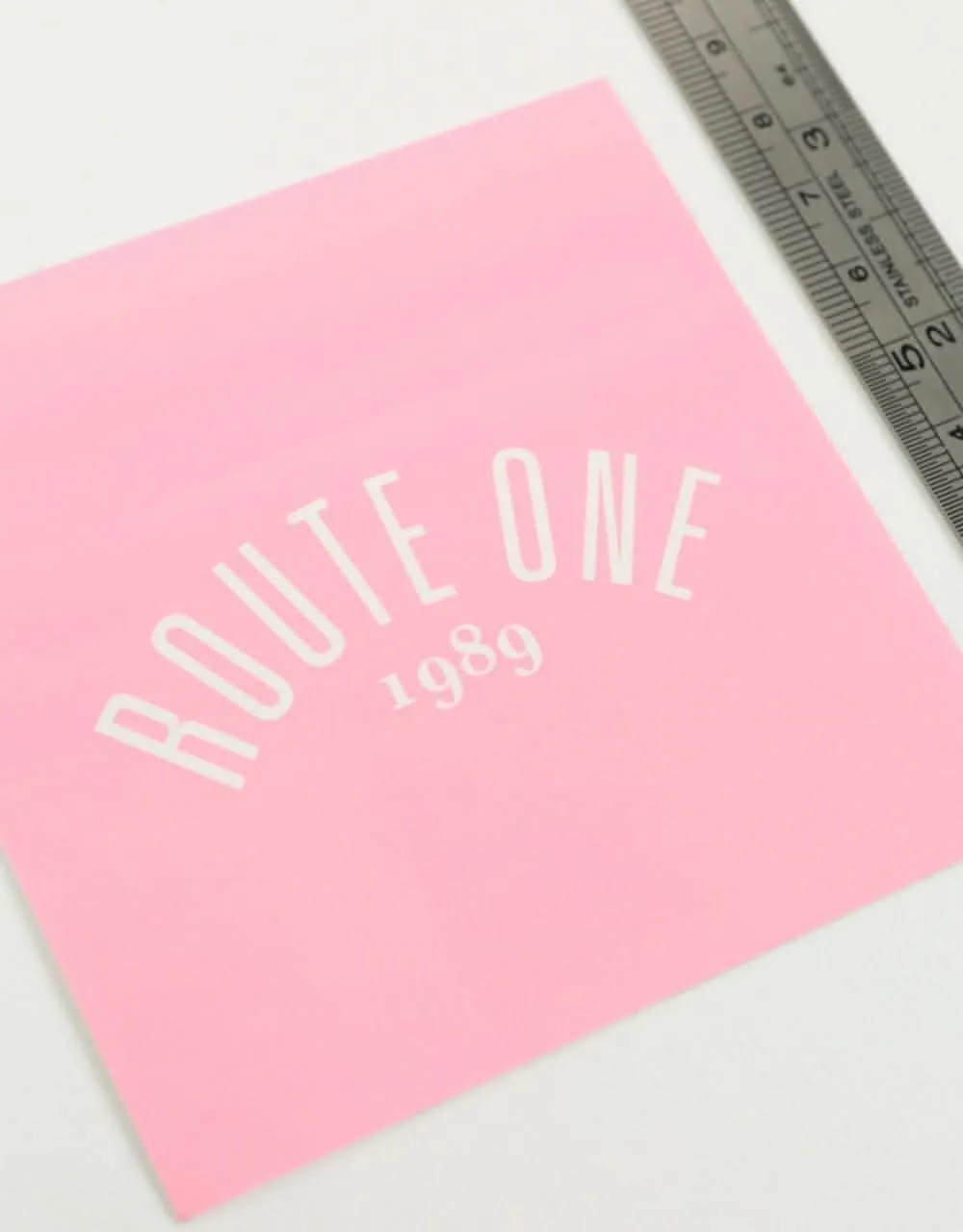 Route One Square Arch Logo Large Sticker - Pink/White