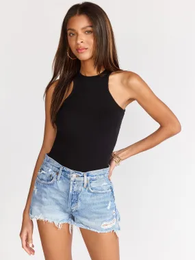 Sleeveless High-Neck Knit Tank Top, Black - Crescent
