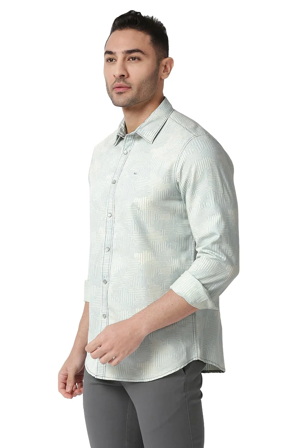 Slim Fit Cotton Polyester Indigo Printed Shirt