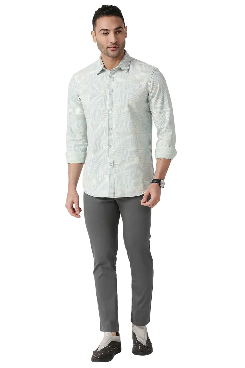 Slim Fit Cotton Polyester Indigo Printed Shirt