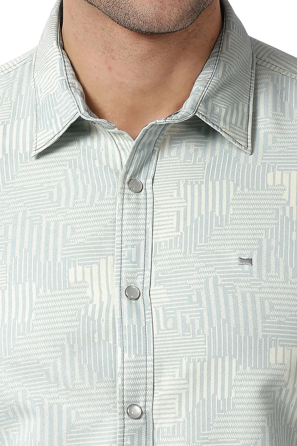 Slim Fit Cotton Polyester Indigo Printed Shirt