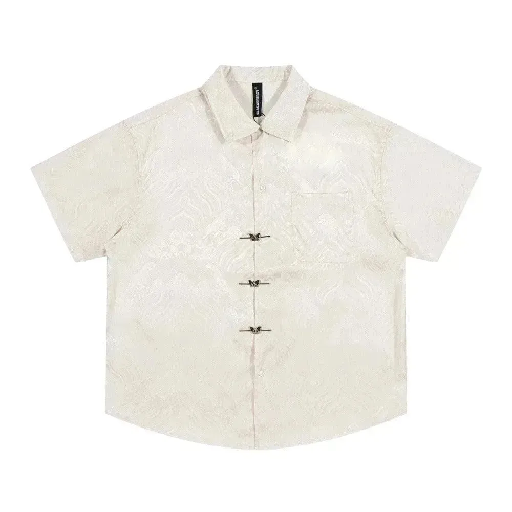 Solid Color Jacquard Floral Short Sleeve Shirt