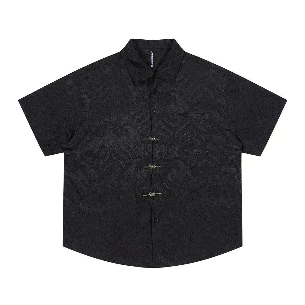 Solid Color Jacquard Floral Short Sleeve Shirt