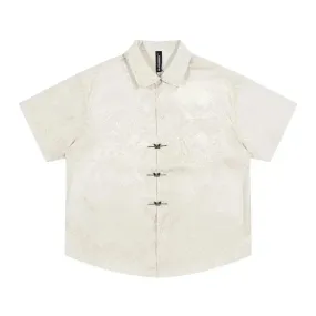 Solid Color Jacquard Floral Short Sleeve Shirt