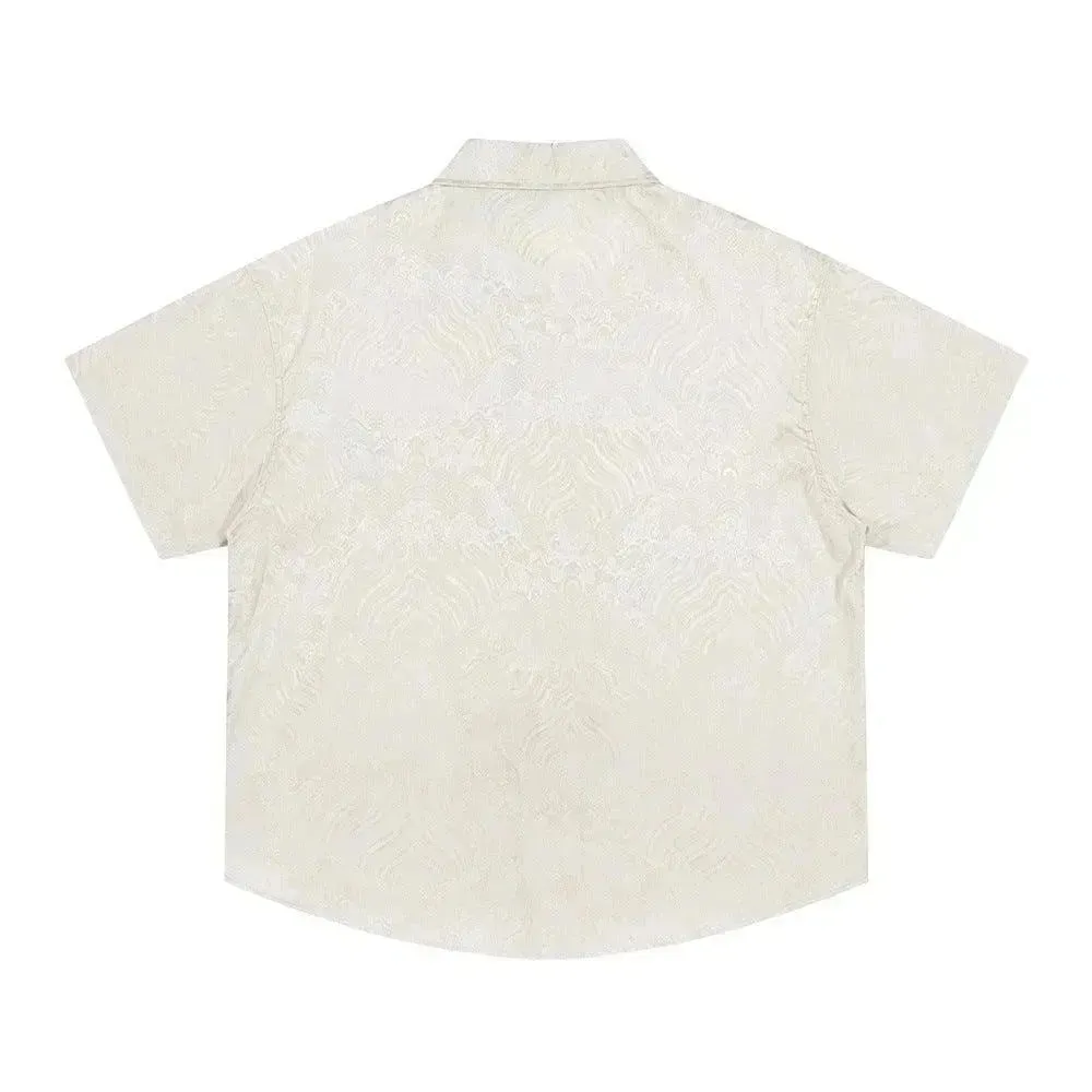 Solid Color Jacquard Floral Short Sleeve Shirt