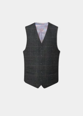 Surrey Men's Tweed Lined Country Waistcoat In Green Check - Regular Fit