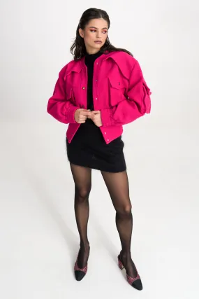 ‘TULLIA’ CARGO TWEED Pink BOMBER JACKET