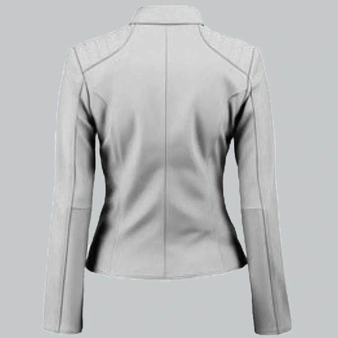 Women White Sheepskin Leather Jacket