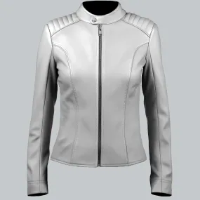 Women White Sheepskin Leather Jacket