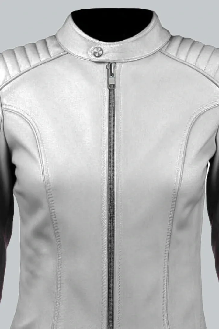 Women White Sheepskin Leather Jacket