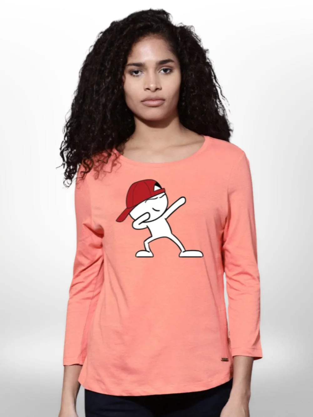 Womena cartoon boy Printed T-shirt 4 Quarter Sleeve