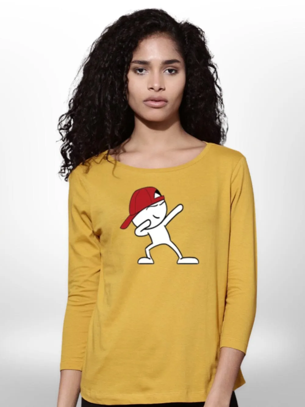 Womena cartoon boy Printed T-shirt 4 Quarter Sleeve