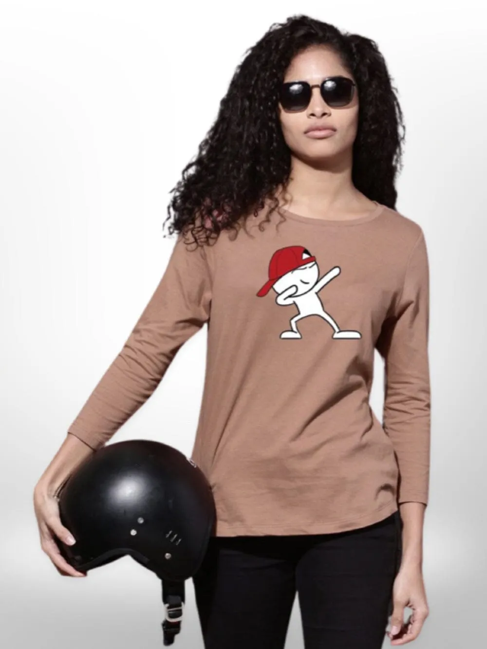 Womena cartoon boy Printed T-shirt 4 Quarter Sleeve