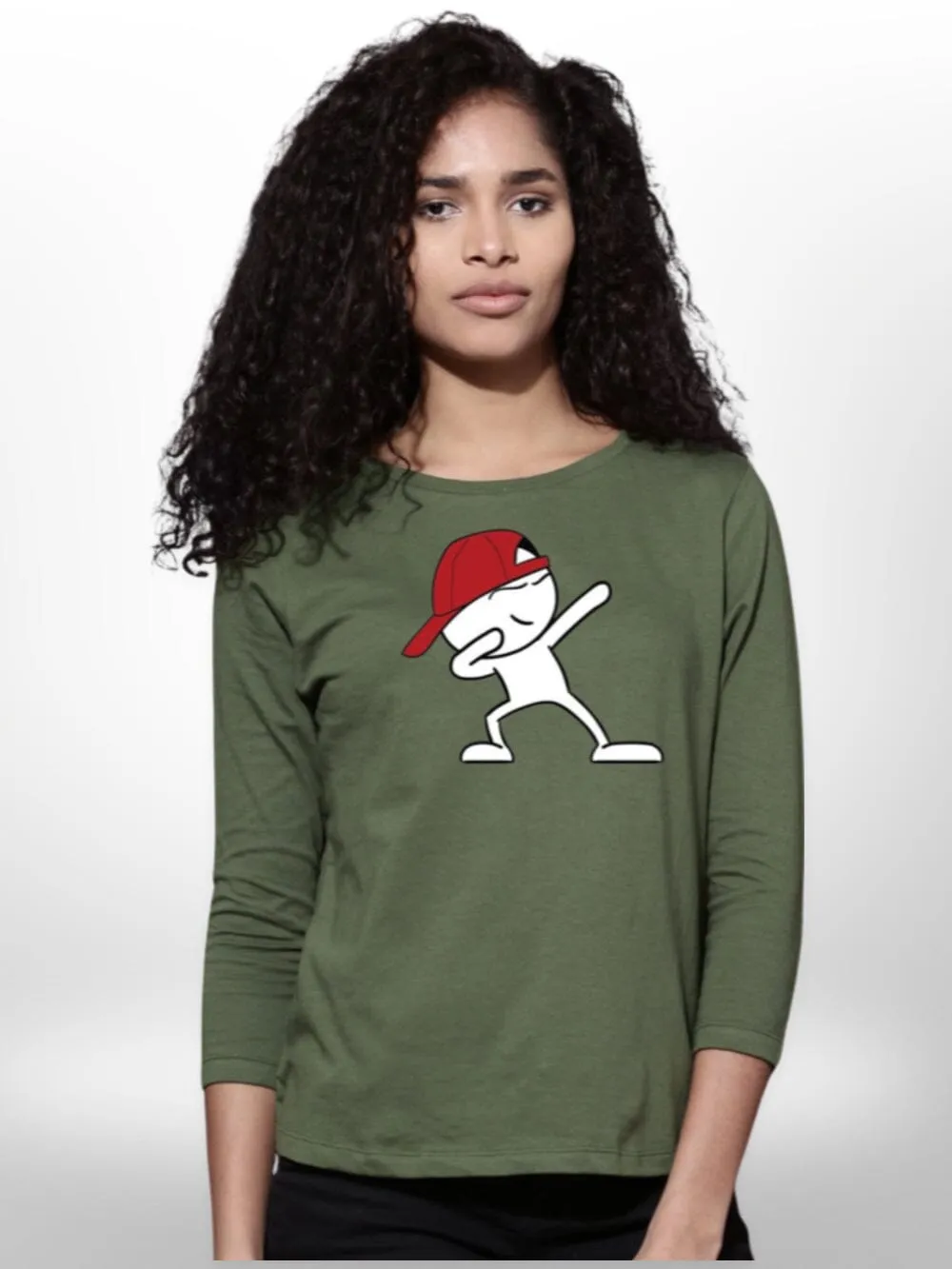 Womena cartoon boy Printed T-shirt 4 Quarter Sleeve