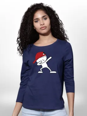 Womena cartoon boy Printed T-shirt 4 Quarter Sleeve