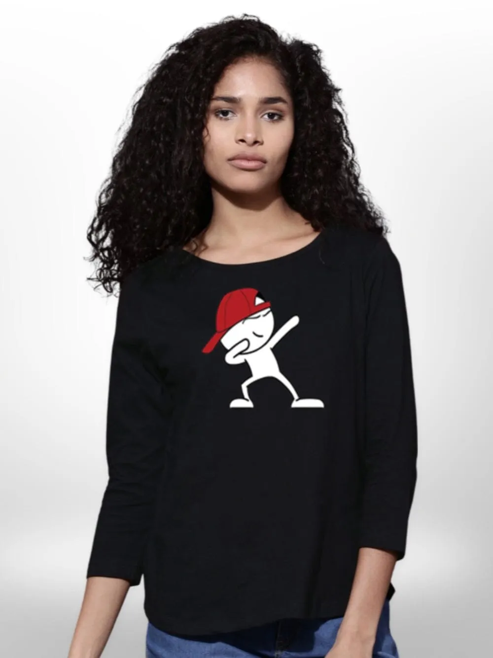 Womena cartoon boy Printed T-shirt 4 Quarter Sleeve